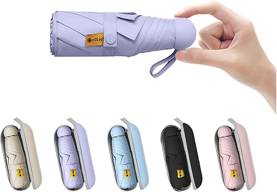 BAODINI Travel Mini Umbrella for Purse With Case Small Compact UV Sun Protection Sun Lightweight Tiny Pocket Umbrella for Women Kids and Men
