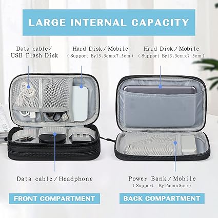FYY Travel Cable Organizer Pouch Electronic Accessories Carry Case Portable Waterproof Double Layers All-in-One Storage Bag for Cord, Charger, Phone, Earphone Black - Image 4