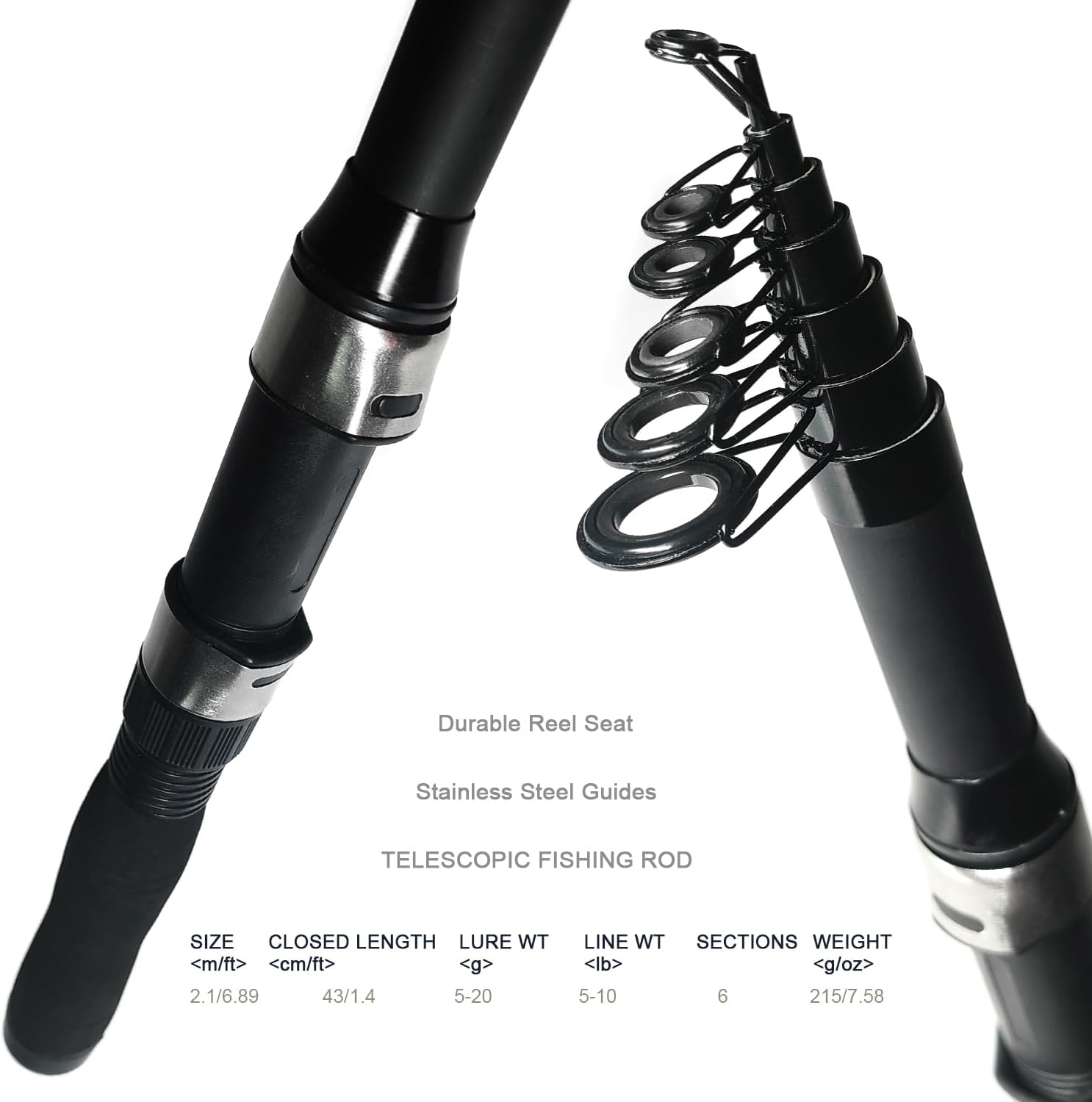 Fishing Rod Reel Combo - 2PCS 6.89ft Collapsible Rods 2PCS Spinning Reels Lures Set Fishing Pliers Carrier Bag for Travel Saltwater Freshwater Fishing Telescopic Fishing Pole Kit - Image 4