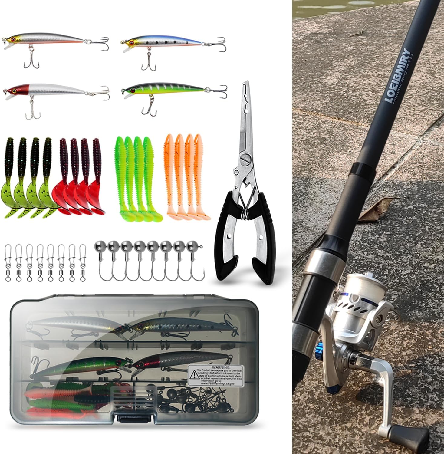 Fishing Rod Reel Combo - 2PCS 6.89ft Collapsible Rods 2PCS Spinning Reels Lures Set Fishing Pliers Carrier Bag for Travel Saltwater Freshwater Fishing Telescopic Fishing Pole Kit - Image 6