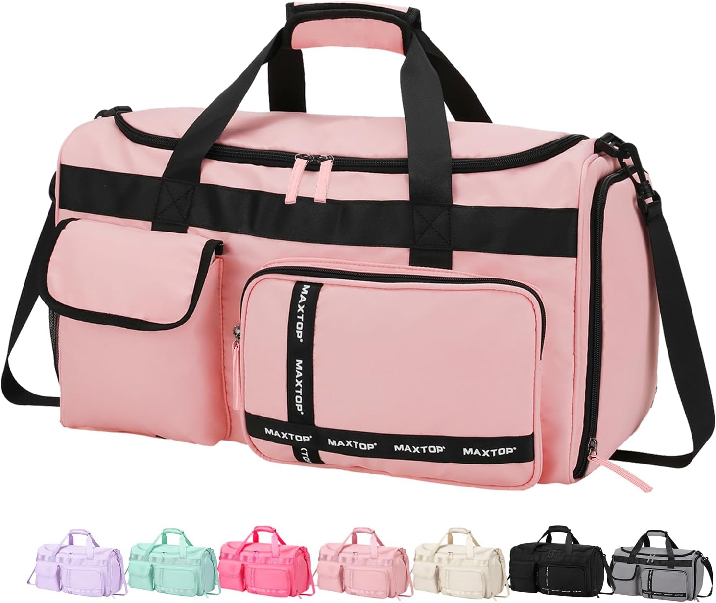 Gym Bag for Women Travel Duffle Carry On Tote Weekender Bag Large Capacity Pink Overnight Bag With Shoe Compartment Gym Tote with Dry and Wet Separation