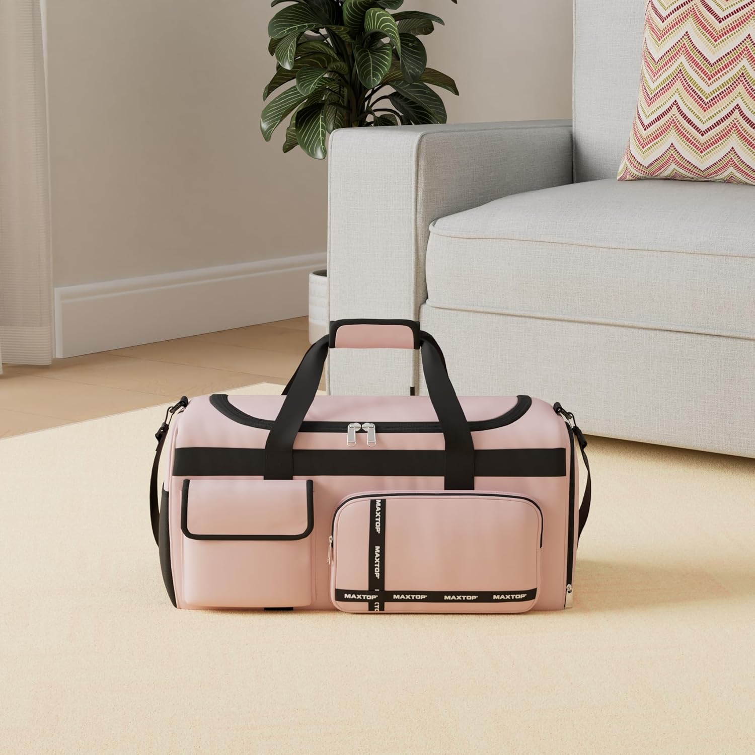 Gym Bag for Women Travel Duffle Carry On Tote Weekender Bag Large Capacity Pink Overnight Bag With Shoe Compartment Gym Tote with Dry and Wet Separation - Image 2