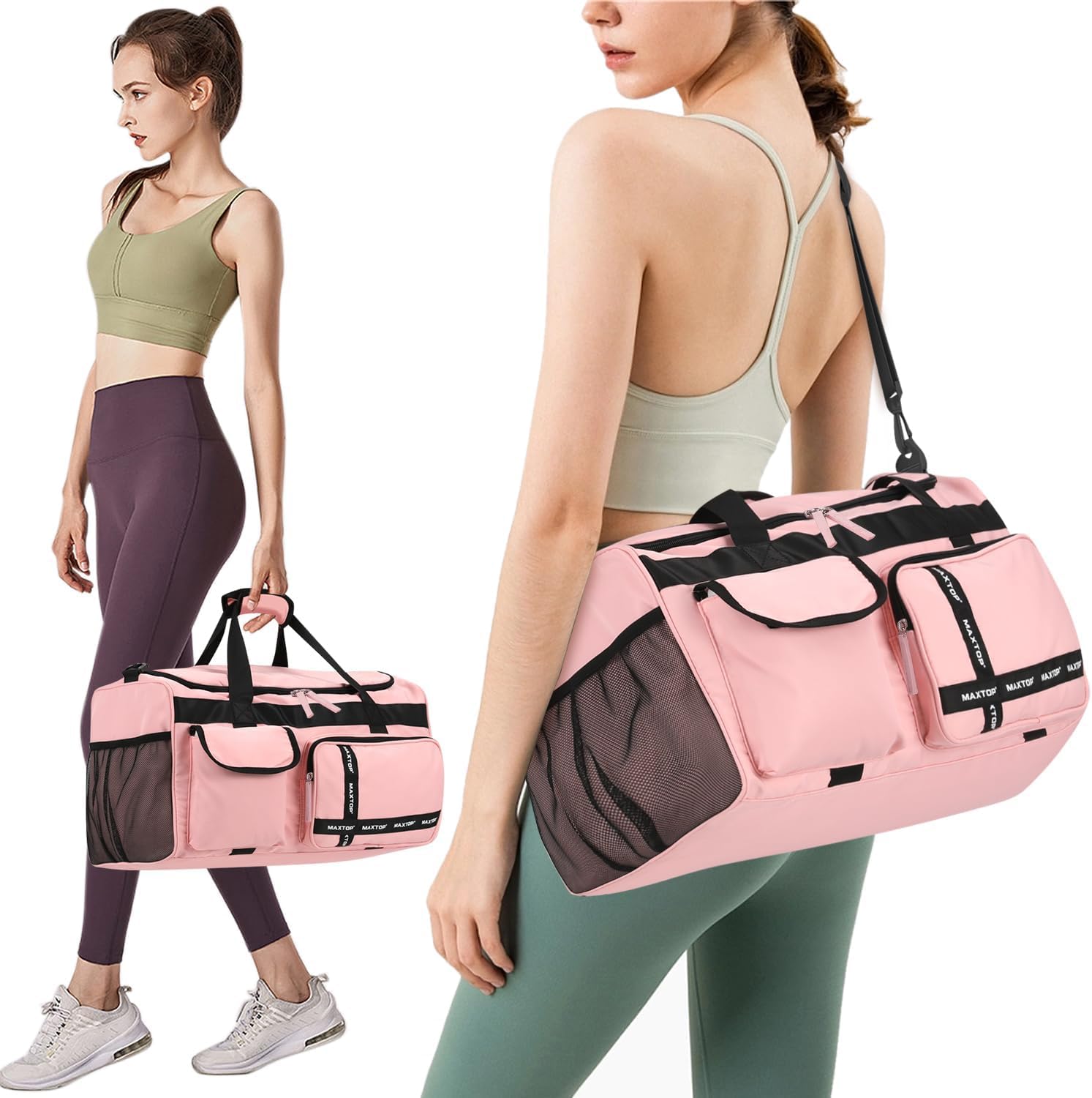 Gym Bag for Women Travel Duffle Carry On Tote Weekender Bag Large Capacity Pink Overnight Bag With Shoe Compartment Gym Tote with Dry and Wet Separation - Image 3