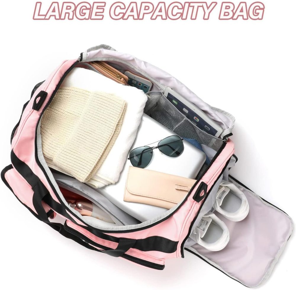Gym Bag for Women Travel Duffle Carry On Tote Weekender Bag Large Capacity Pink Overnight Bag With Shoe Compartment Gym Tote with Dry and Wet Separation - Image 4
