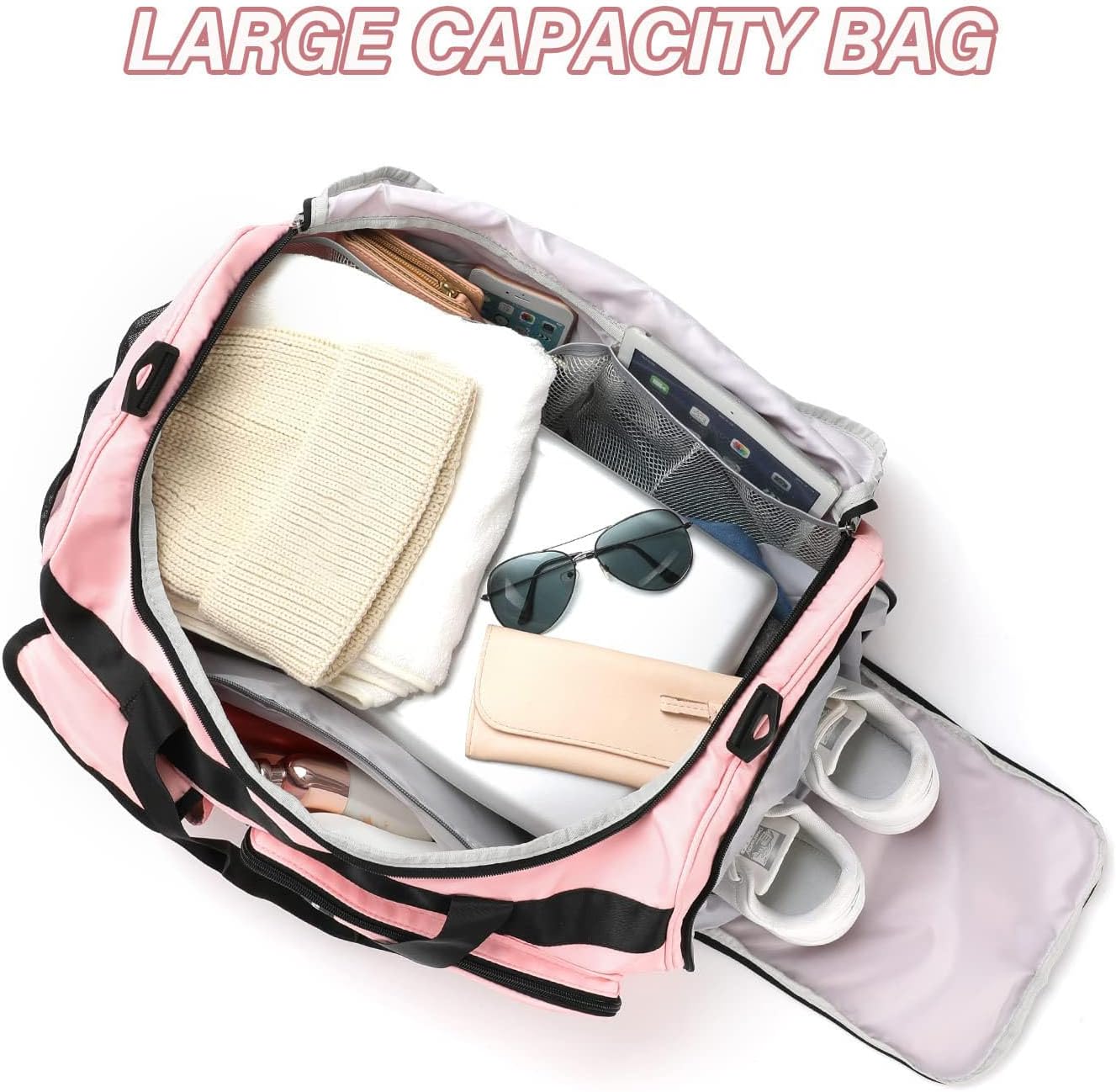 Gym Bag for Women Travel Duffle Carry On Tote Weekender Bag Large Capacity Pink Overnight Bag With Shoe Compartment Gym Tote with Dry and Wet Separation - Image 4