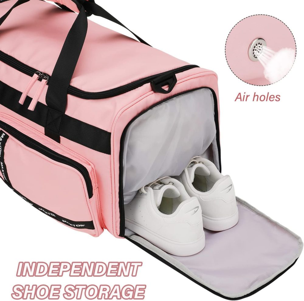 Gym Bag for Women Travel Duffle Carry On Tote Weekender Bag Large Capacity Pink Overnight Bag With Shoe Compartment Gym Tote with Dry and Wet Separation - Image 5