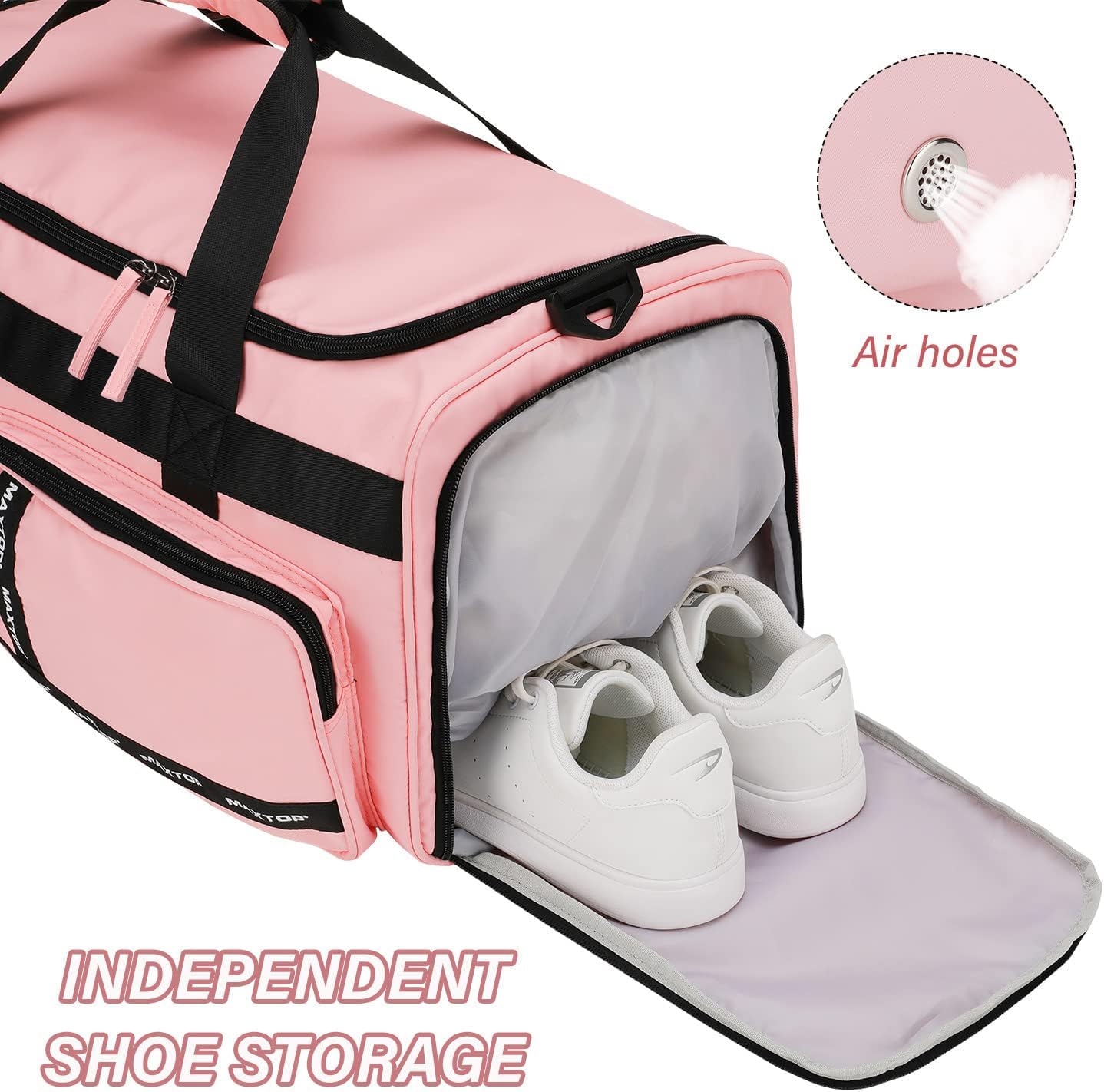 Gym Bag for Women Travel Duffle Carry On Tote Weekender Bag Large Capacity Pink Overnight Bag With Shoe Compartment Gym Tote with Dry and Wet Separation - Image 5