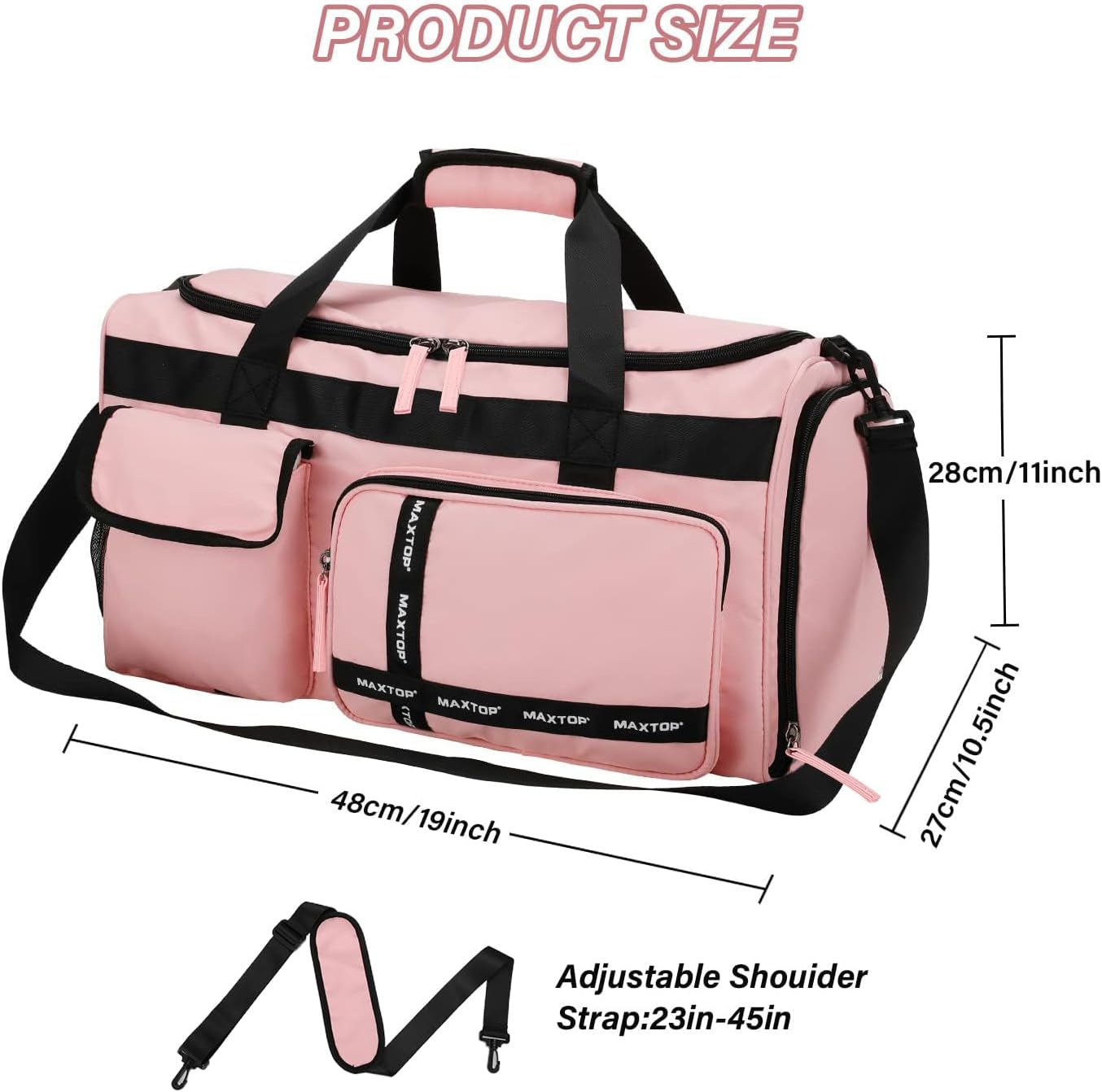 Gym Bag for Women Travel Duffle Carry On Tote Weekender Bag Large Capacity Pink Overnight Bag With Shoe Compartment Gym Tote with Dry and Wet Separation - Image 7