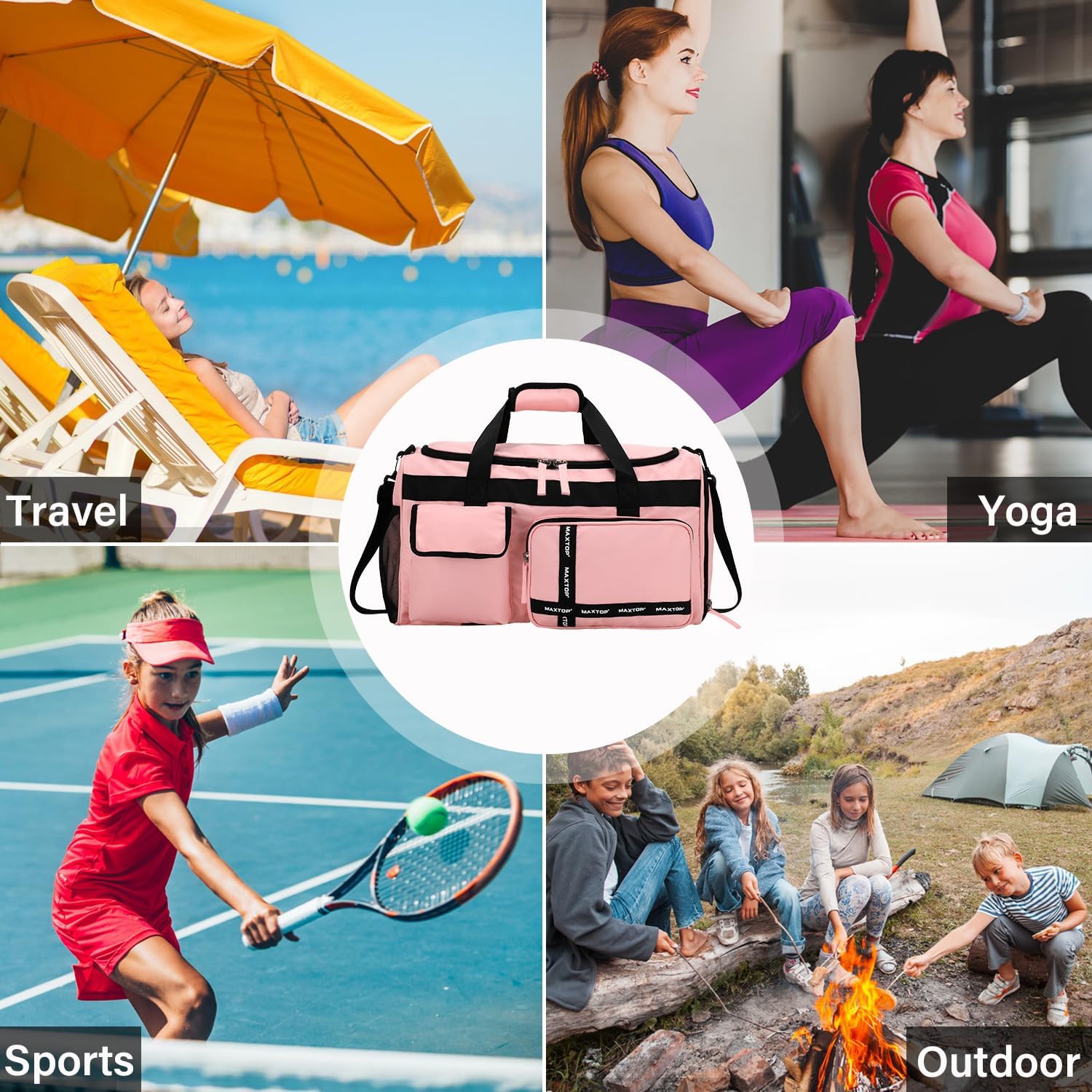 Gym Bag for Women Travel Duffle Carry On Tote Weekender Bag Large Capacity Pink Overnight Bag With Shoe Compartment Gym Tote with Dry and Wet Separation - Image 8